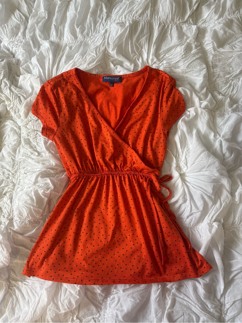 Merona Bright Orange Polka Dot Tie-Waist babydoll top